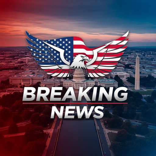 Graphic design featuring an eagle with American flag colors and the text 'Breaking News'