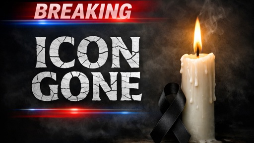 A lit candle beside a black ribbon with the text 'BREAKING ICON GONE'