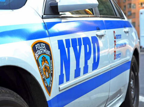 Close-up of a NYPD police car.